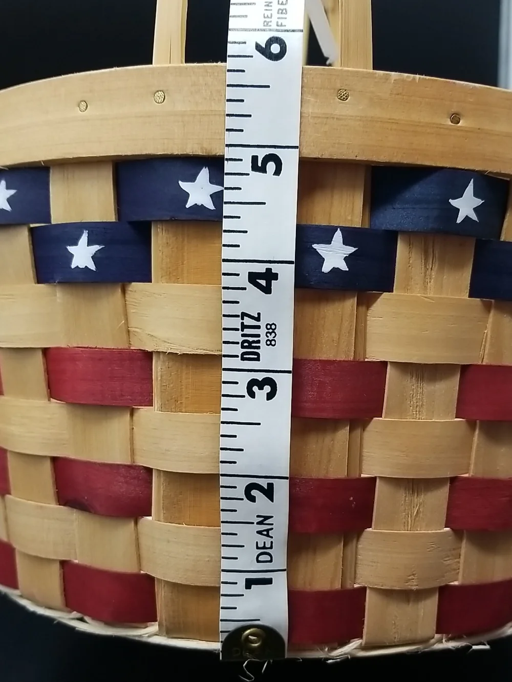 Vintage Handmade Round with Handle Red, White & Blue USA Flag Patriotic Basket